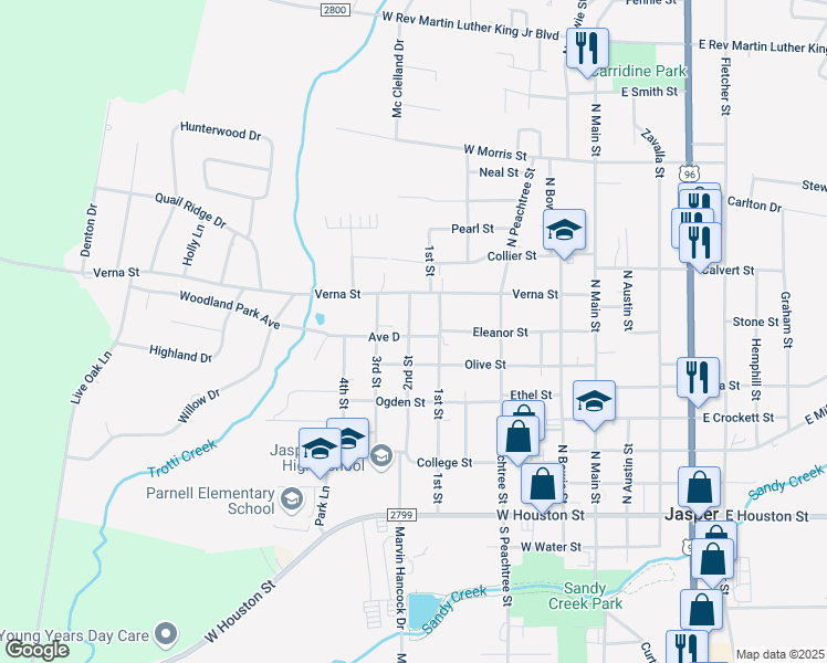 map of restaurants, bars, coffee shops, grocery stores, and more near 704 2nd St in Jasper