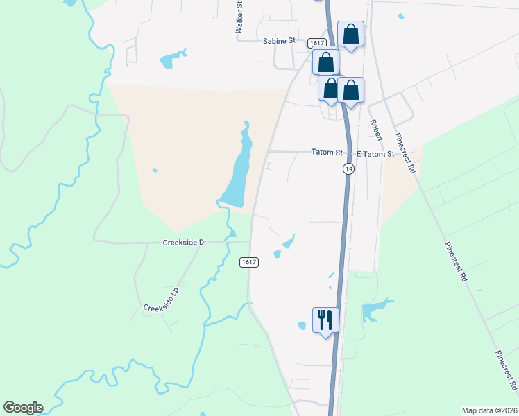 map of restaurants, bars, coffee shops, grocery stores, and more near 151 Farm to Market 1617 in Trinity