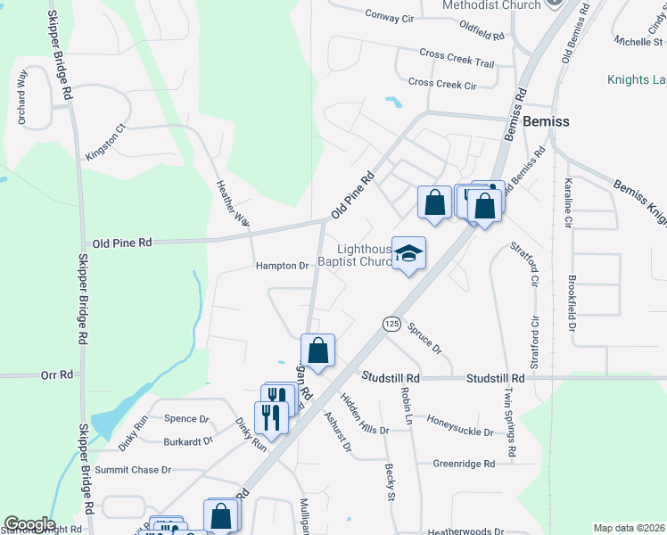 map of restaurants, bars, coffee shops, grocery stores, and more near 3838 Coventry Drive in Valdosta