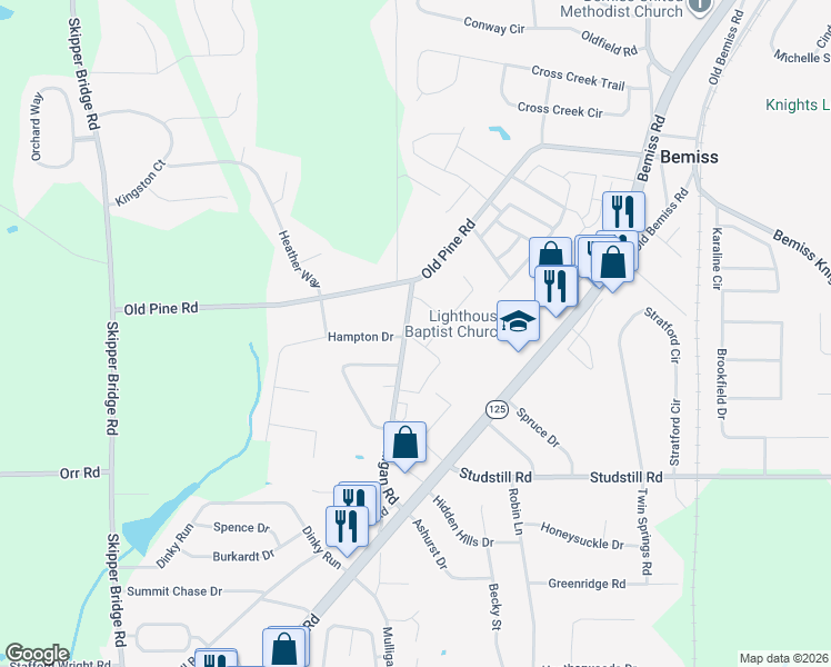 map of restaurants, bars, coffee shops, grocery stores, and more near 3838 Coventry Drive in Valdosta