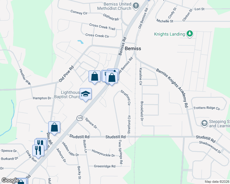 map of restaurants, bars, coffee shops, grocery stores, and more near 4640 Bemiss Road in Valdosta