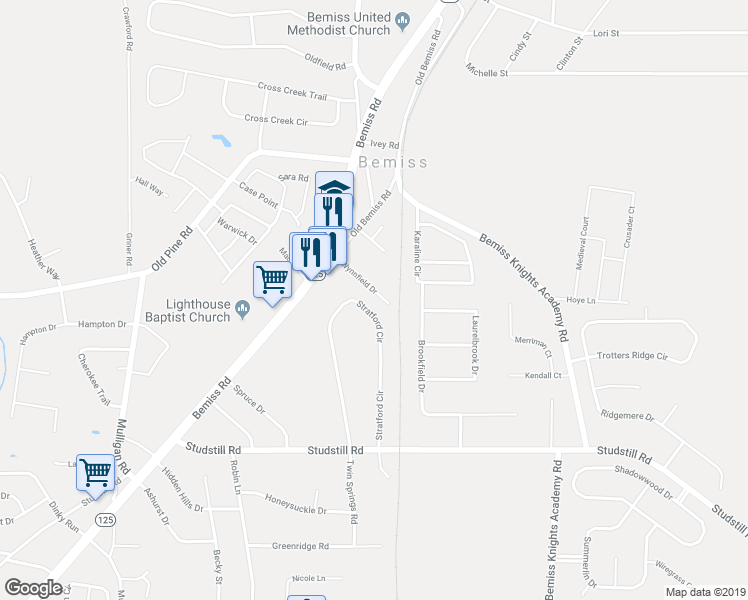 map of restaurants, bars, coffee shops, grocery stores, and more near 3926 Wynnfield Drive in Valdosta