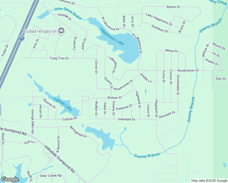 map of restaurants, bars, coffee shops, grocery stores, and more near Road Runner Rd in Lumberton