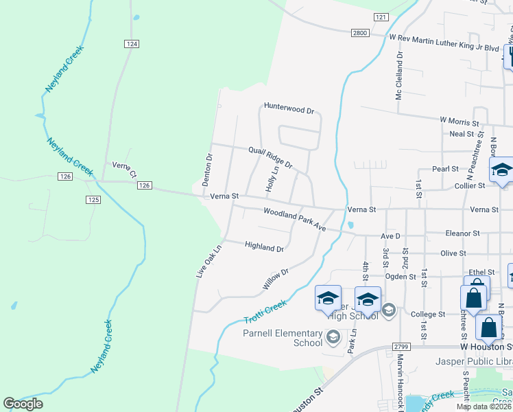 map of restaurants, bars, coffee shops, grocery stores, and more near 1216 Woodland Park Avenue in Jasper