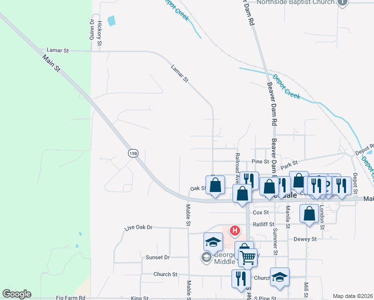 map of restaurants, bars, coffee shops, grocery stores, and more near 288-298 Magnolia Street West in Lucedale