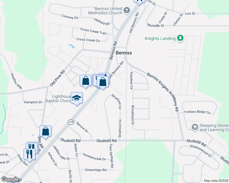 map of restaurants, bars, coffee shops, grocery stores, and more near 3918 Wynnfield Drive in Valdosta