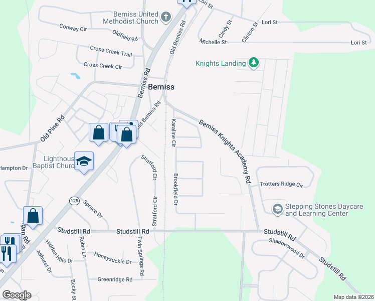 map of restaurants, bars, coffee shops, grocery stores, and more near 3946 Karaline Circle in Valdosta