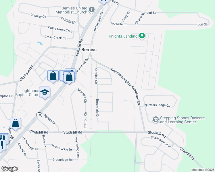 map of restaurants, bars, coffee shops, grocery stores, and more near 3915 Karaline Circle in Valdosta