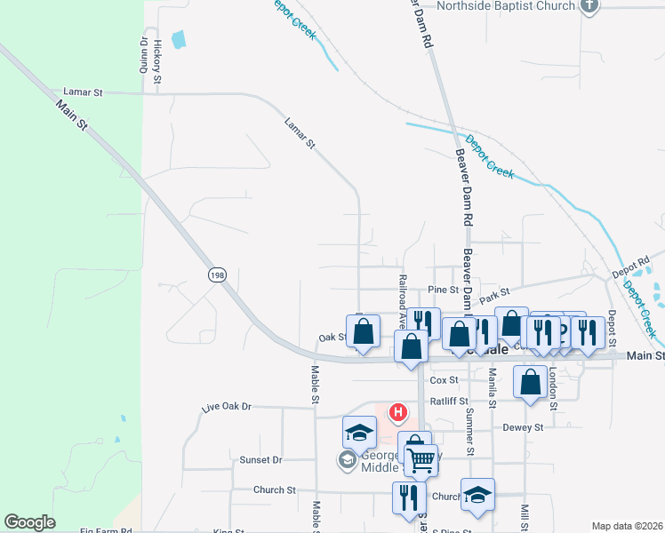 map of restaurants, bars, coffee shops, grocery stores, and more near 288 Magnolia Street West in Lucedale