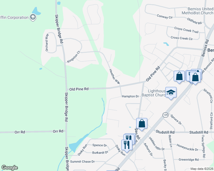 map of restaurants, bars, coffee shops, grocery stores, and more near 3749 Old Pine Road in Valdosta