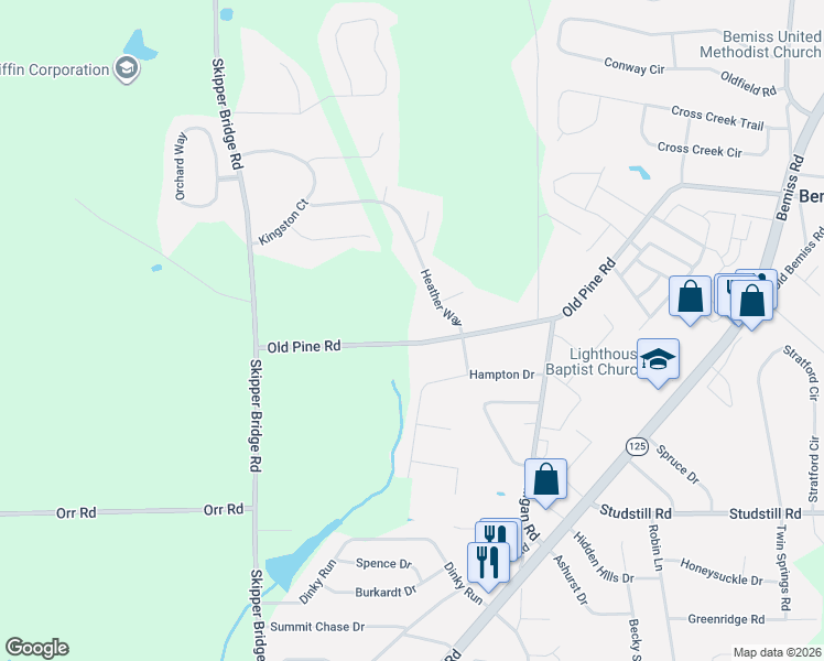 map of restaurants, bars, coffee shops, grocery stores, and more near 3749 Old Pine Road in Valdosta