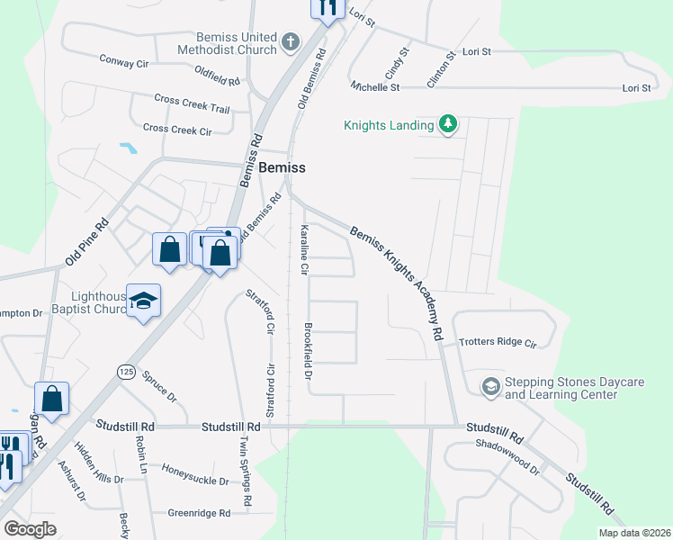 map of restaurants, bars, coffee shops, grocery stores, and more near 3915 Karaline Circle in Valdosta