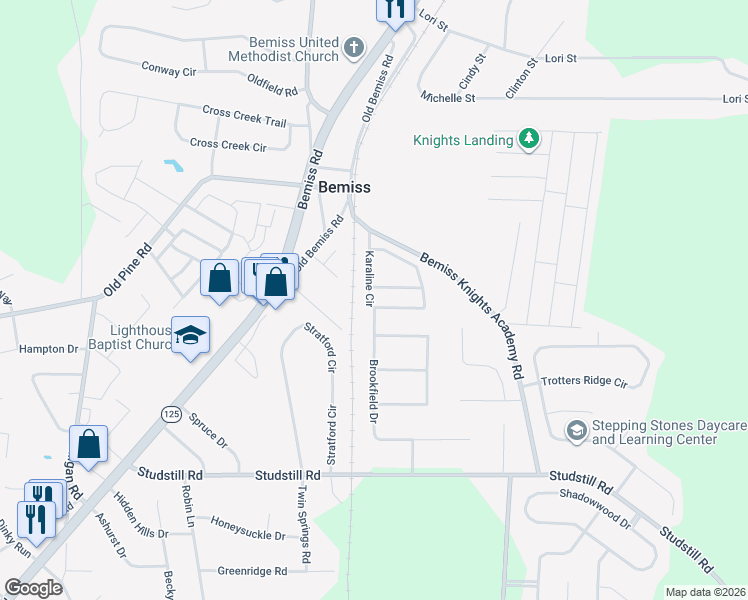 map of restaurants, bars, coffee shops, grocery stores, and more near 3946 Karaline Circle in Valdosta