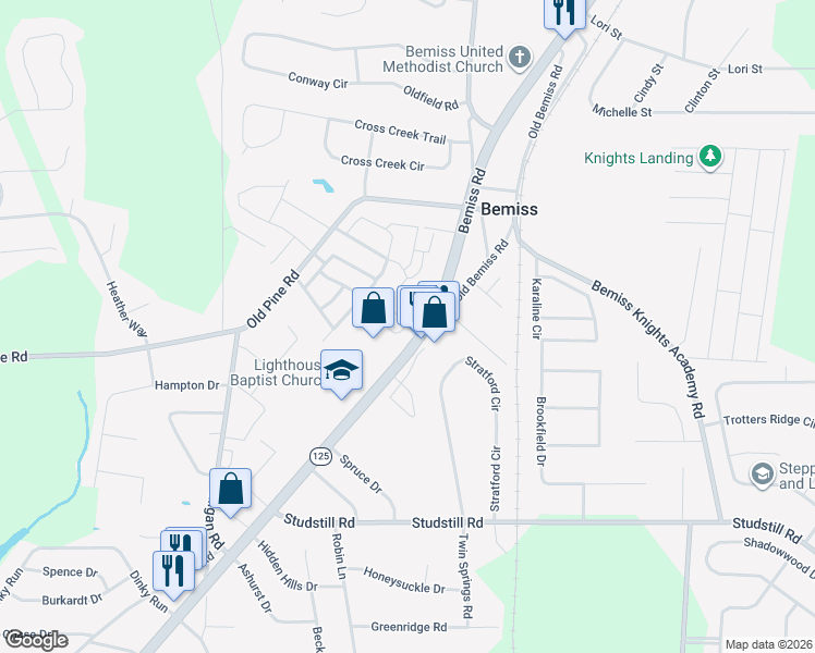 map of restaurants, bars, coffee shops, grocery stores, and more near 4639 Bemiss Road in Valdosta