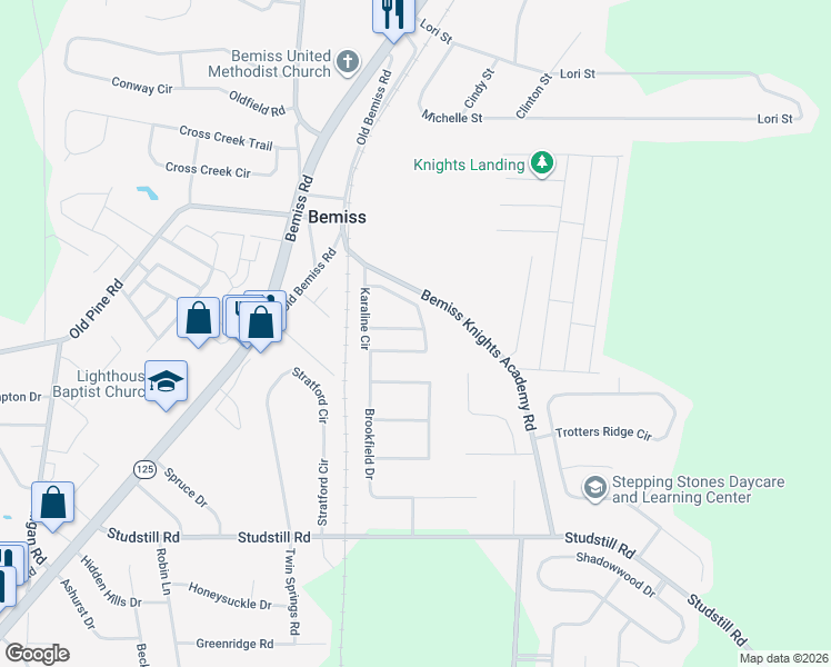 map of restaurants, bars, coffee shops, grocery stores, and more near 3887 Karaline Circle in Valdosta