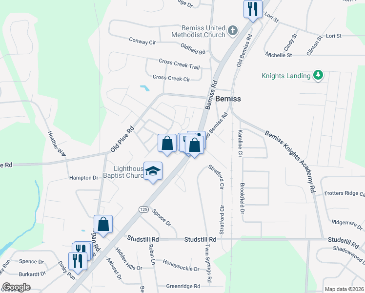 map of restaurants, bars, coffee shops, grocery stores, and more near 4701-4799 Mac Road in Valdosta
