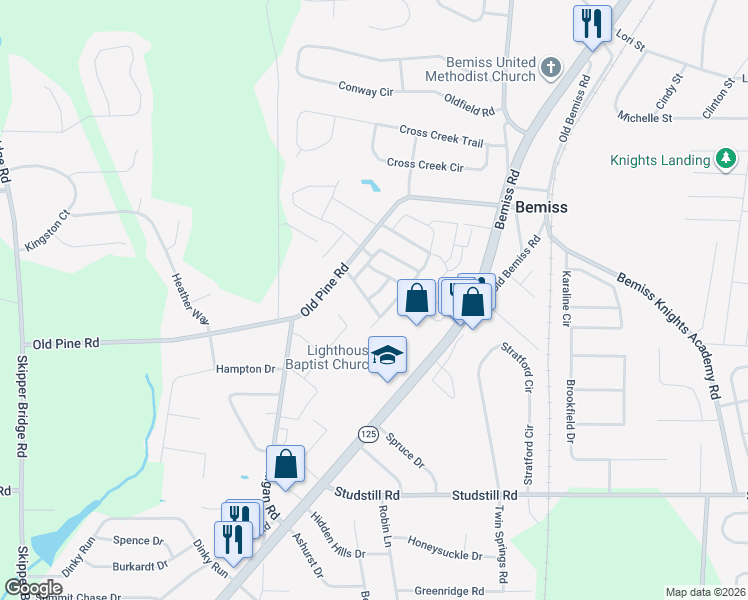 map of restaurants, bars, coffee shops, grocery stores, and more near 3957 Glen Laurel Drive South in Valdosta
