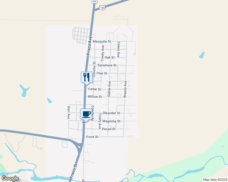 map of restaurants, bars, coffee shops, grocery stores, and more near 402 Cedar Street in Menard