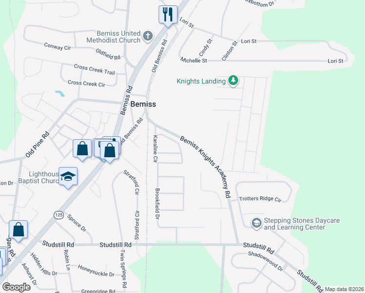 map of restaurants, bars, coffee shops, grocery stores, and more near 3887 Karaline Circle in Valdosta