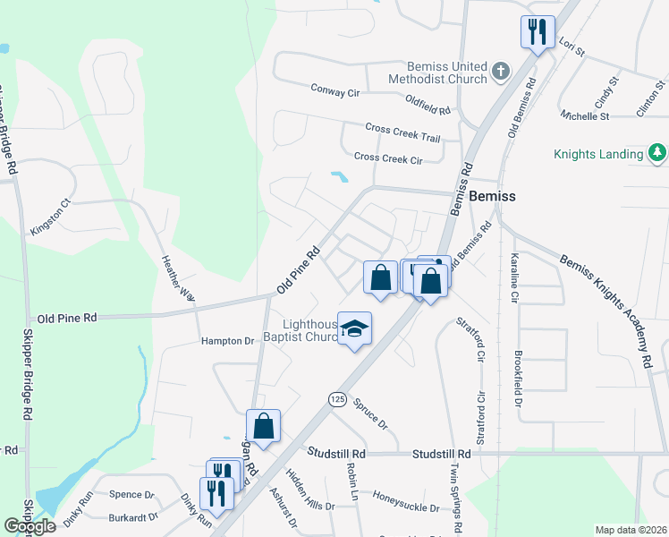 map of restaurants, bars, coffee shops, grocery stores, and more near 3957 Glen Laurel Drive South in Valdosta