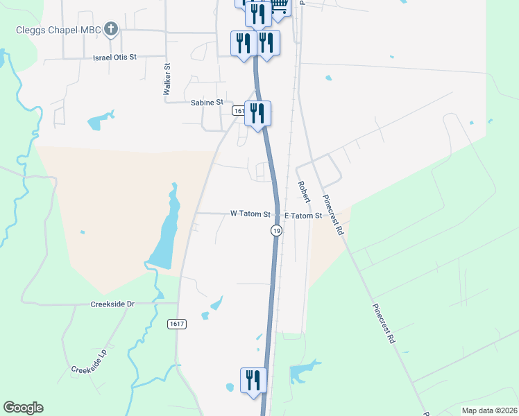 map of restaurants, bars, coffee shops, grocery stores, and more near West Tatom in Trinity