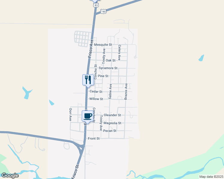 map of restaurants, bars, coffee shops, grocery stores, and more near 402 Cedar Street in Menard
