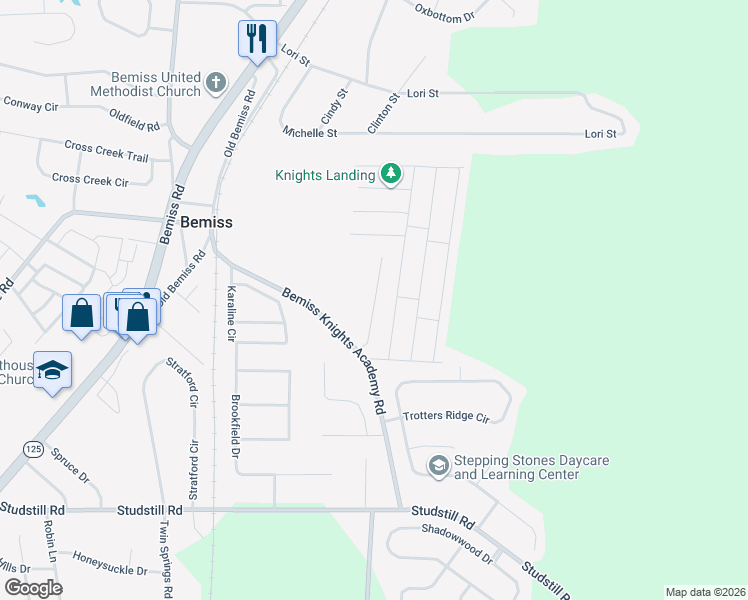 map of restaurants, bars, coffee shops, grocery stores, and more near 3929 Medieval Court in Valdosta