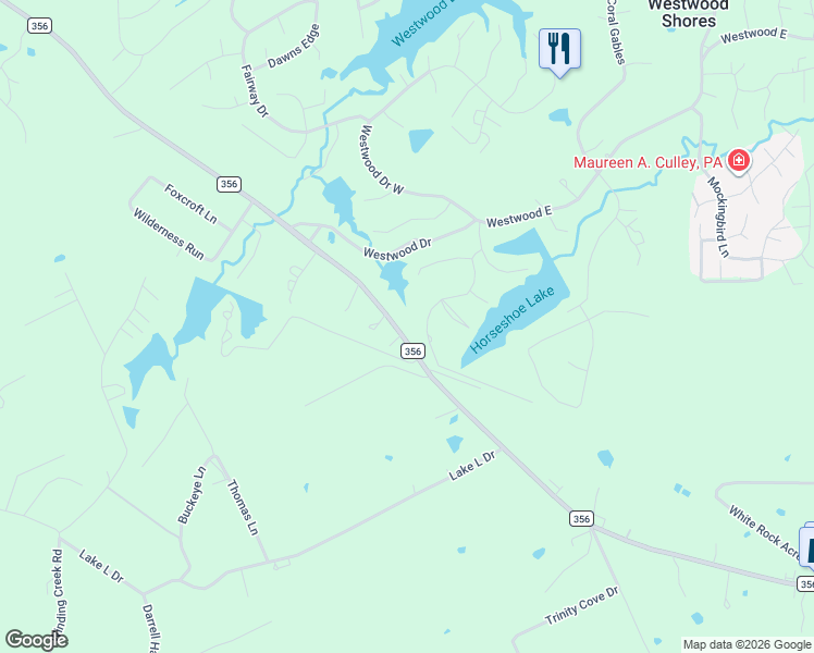 map of restaurants, bars, coffee shops, grocery stores, and more near 50 Meadow Lake Drive in Trinity