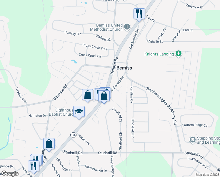 map of restaurants, bars, coffee shops, grocery stores, and more near 4639 Bemiss Road in Valdosta