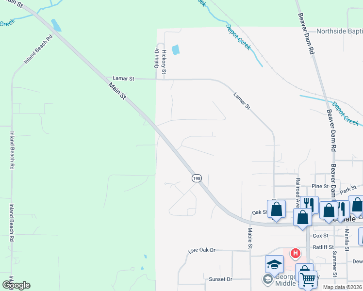 map of restaurants, bars, coffee shops, grocery stores, and more near 33 Ruth Street in Lucedale