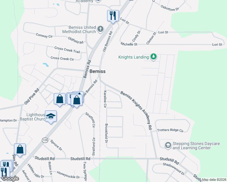 map of restaurants, bars, coffee shops, grocery stores, and more near 3992 Karaline Circle in Valdosta
