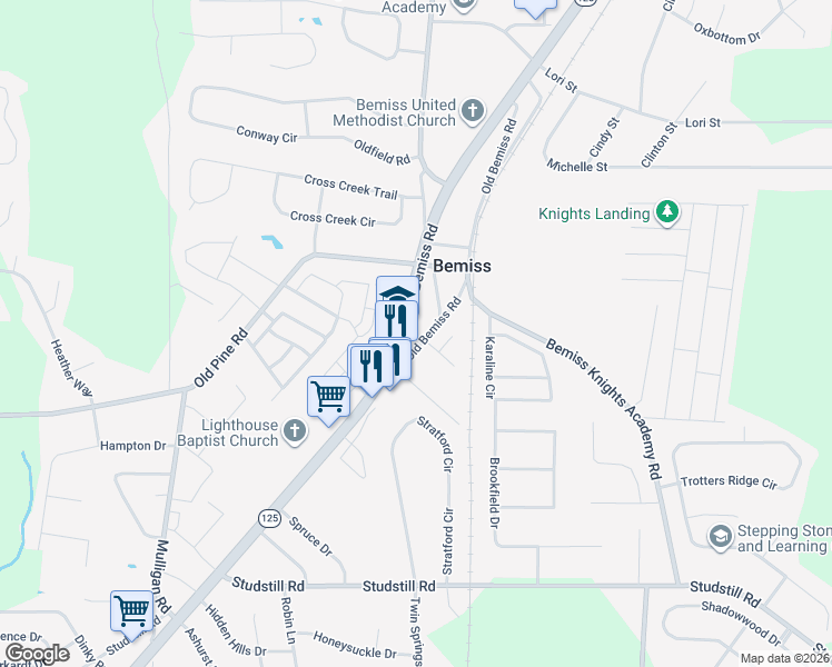 map of restaurants, bars, coffee shops, grocery stores, and more near 4089 Haydens Way in Valdosta