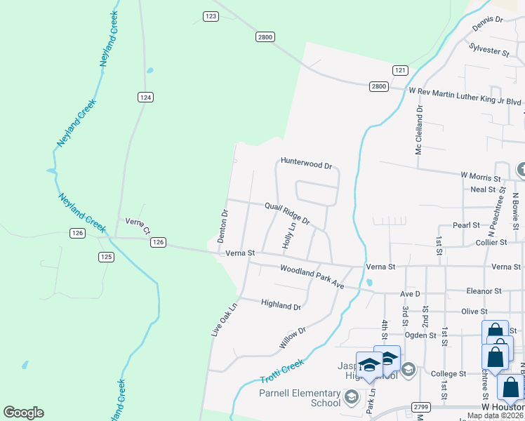 map of restaurants, bars, coffee shops, grocery stores, and more near 814 Richardson Drive in Jasper