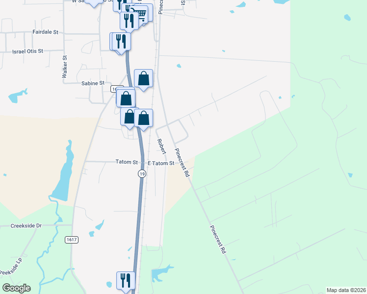 map of restaurants, bars, coffee shops, grocery stores, and more near 311 Pinecrest Road in Trinity