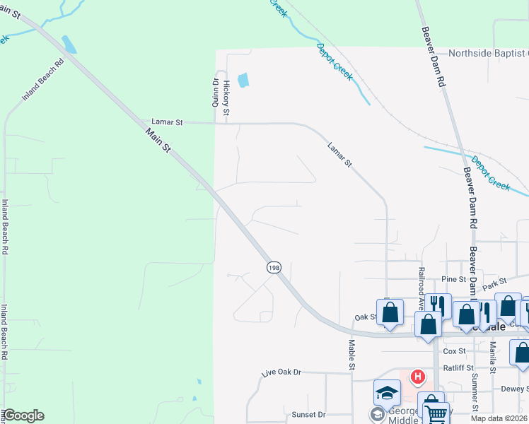 map of restaurants, bars, coffee shops, grocery stores, and more near 33-299 Ruth Street in Lucedale