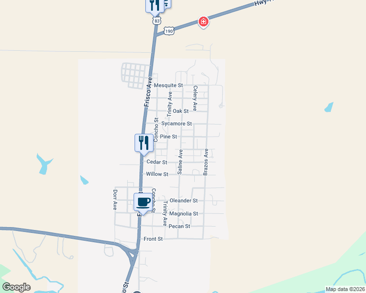 map of restaurants, bars, coffee shops, grocery stores, and more near 800 Saline Street in Menard