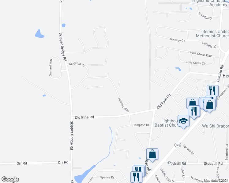 map of restaurants, bars, coffee shops, grocery stores, and more near 3848 Heather Way in Valdosta