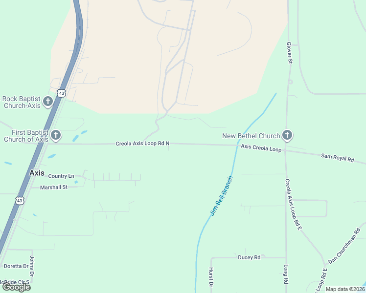 map of restaurants, bars, coffee shops, grocery stores, and more near 1177 Creola Axis Loop Road North in Axis