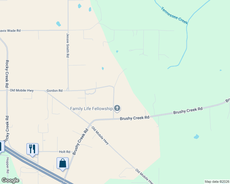 map of restaurants, bars, coffee shops, grocery stores, and more near 223 Gordon Road in Lucedale