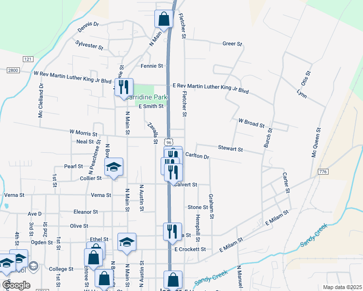 map of restaurants, bars, coffee shops, grocery stores, and more near 1213 Fletcher Street in Jasper