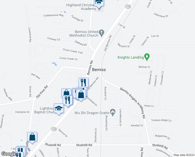 map of restaurants, bars, coffee shops, grocery stores, and more near 4096 Haydens Way in Valdosta