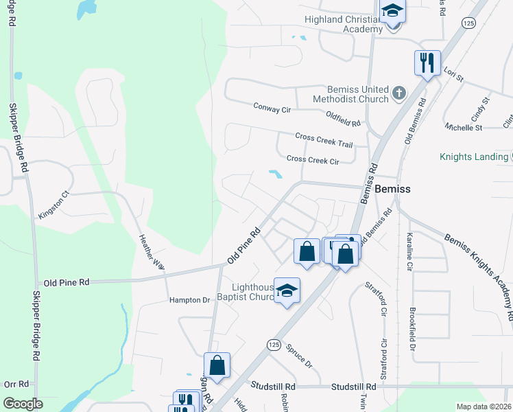 map of restaurants, bars, coffee shops, grocery stores, and more near 4025 Gramercy Drive in Valdosta