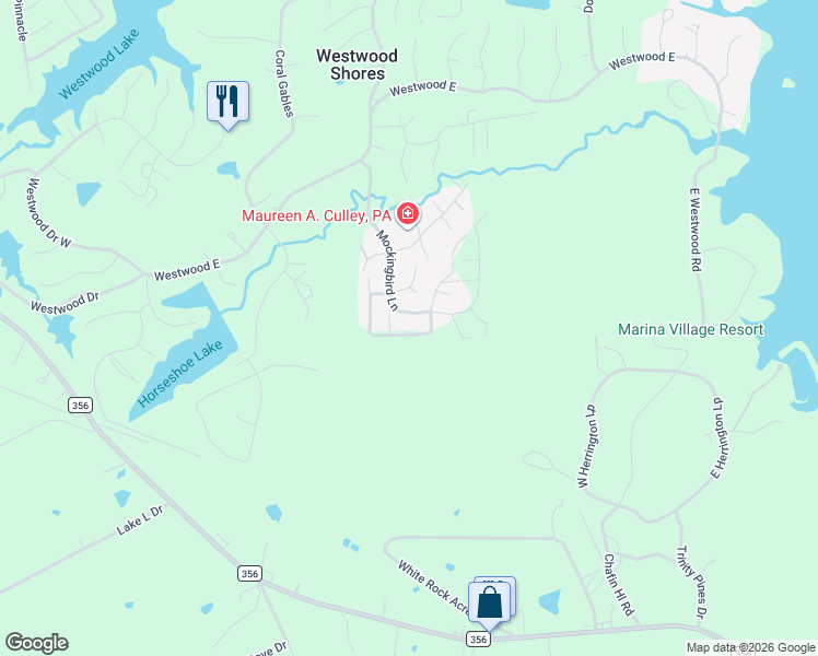 map of restaurants, bars, coffee shops, grocery stores, and more near 84 Mockingbird in Trinity