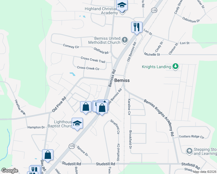 map of restaurants, bars, coffee shops, grocery stores, and more near 4668 Sara Road in Valdosta