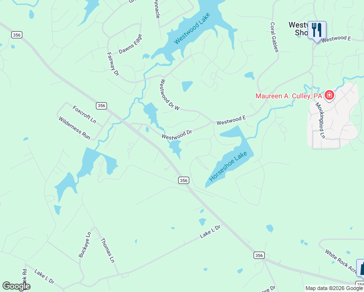 map of restaurants, bars, coffee shops, grocery stores, and more near 16 Meadowview Drive in Trinity