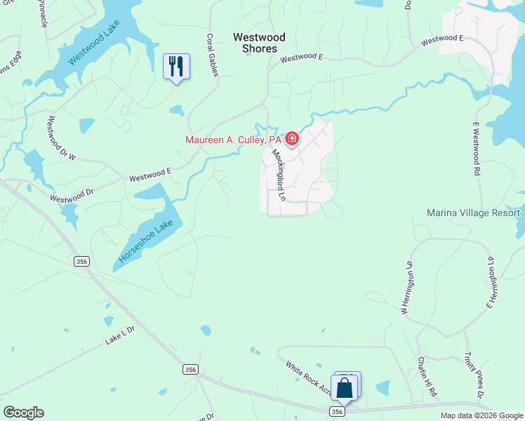 map of restaurants, bars, coffee shops, grocery stores, and more near 58 Robin in Trinity