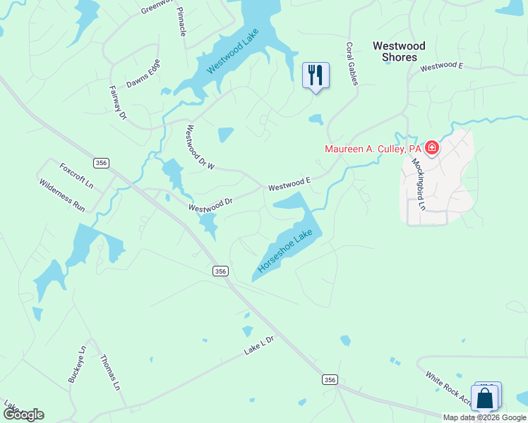 map of restaurants, bars, coffee shops, grocery stores, and more near 6 Blue Bonnet Drive in Trinity