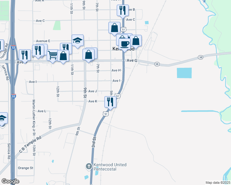 map of restaurants, bars, coffee shops, grocery stores, and more near 908 5th Street in Kentwood
