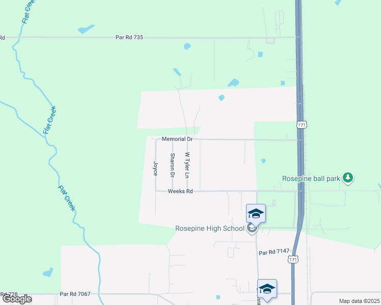 map of restaurants, bars, coffee shops, grocery stores, and more near 105 West Tyler Lane in Leesville