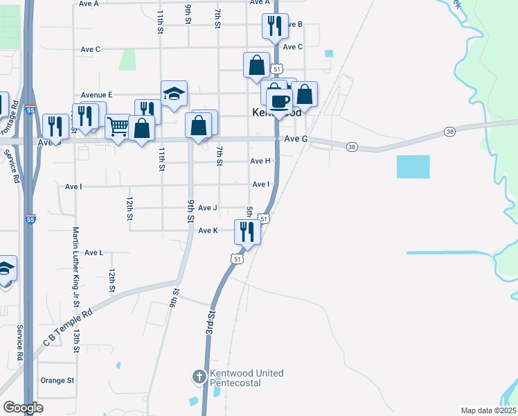 map of restaurants, bars, coffee shops, grocery stores, and more near 908 5th Street in Kentwood